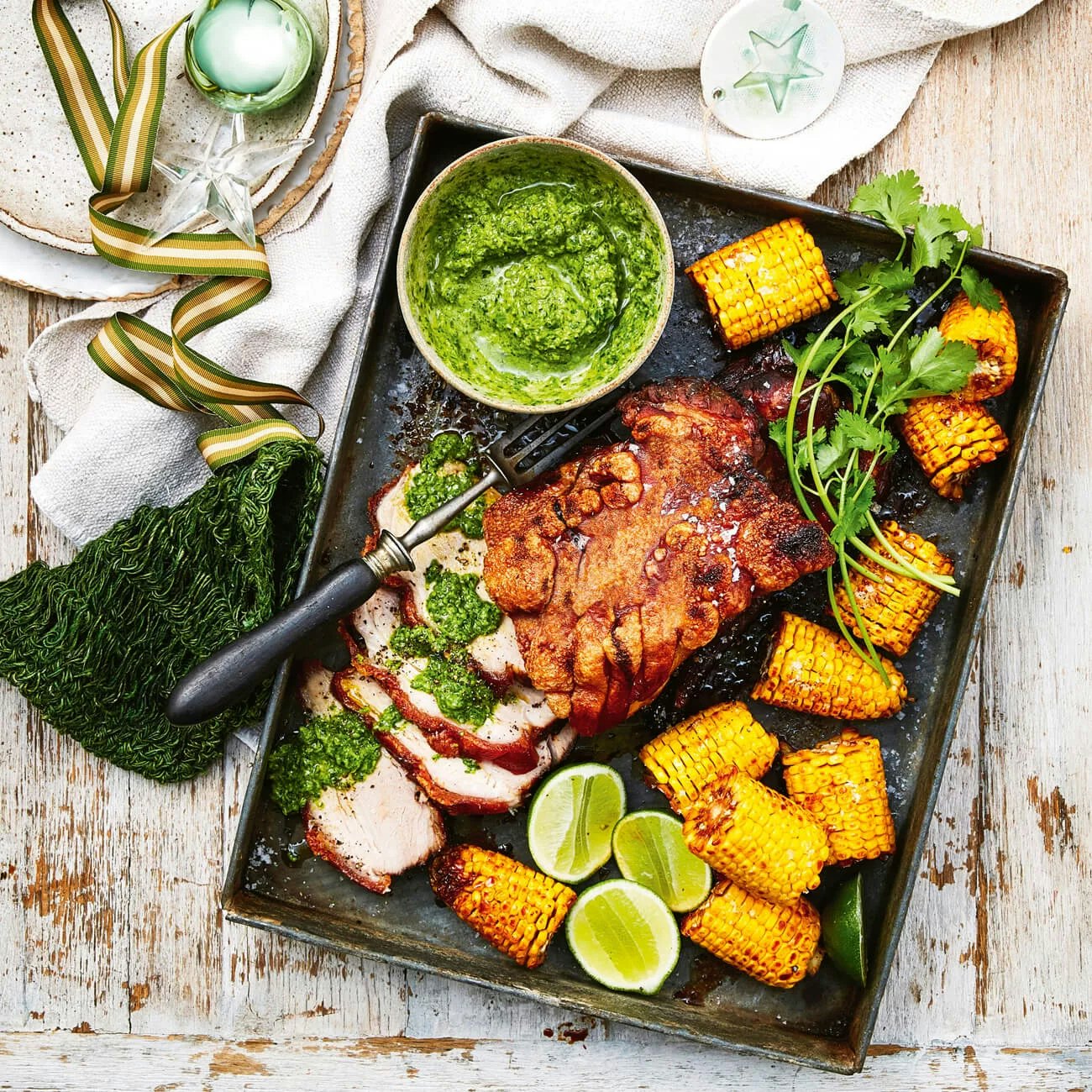 Sticky Slow Roasted Pork Shoulder With Green Salsa