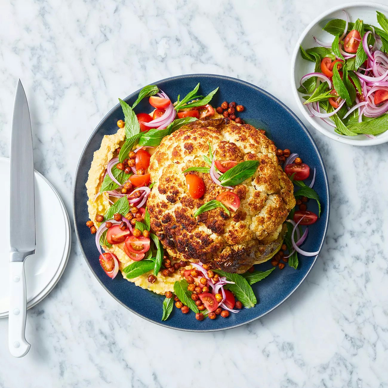 Whole Roasted Cauliflower With Hummus Crispy Chickpeas