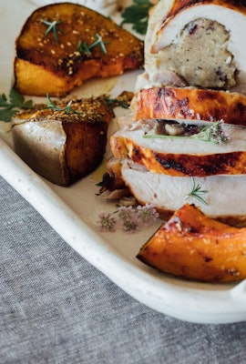boneless roast with spiced cider and dukkah pumpkin