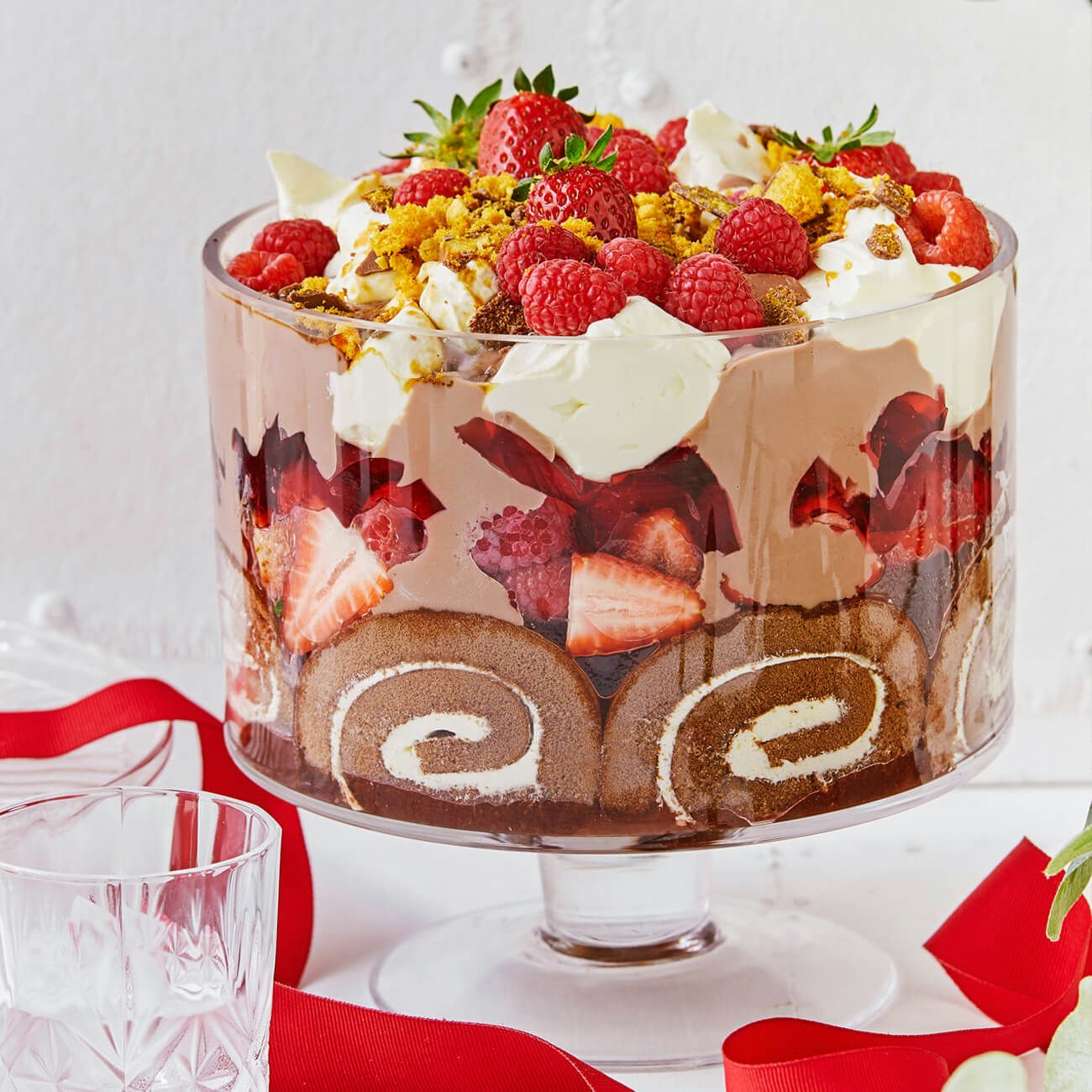 1811 chocolate sponge roll and strawberry trifle