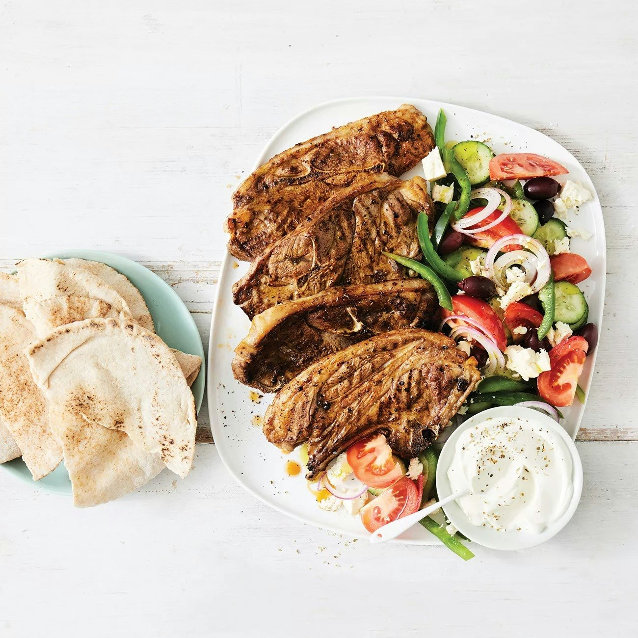 Lamb Forequarter Chops with Greek Salad